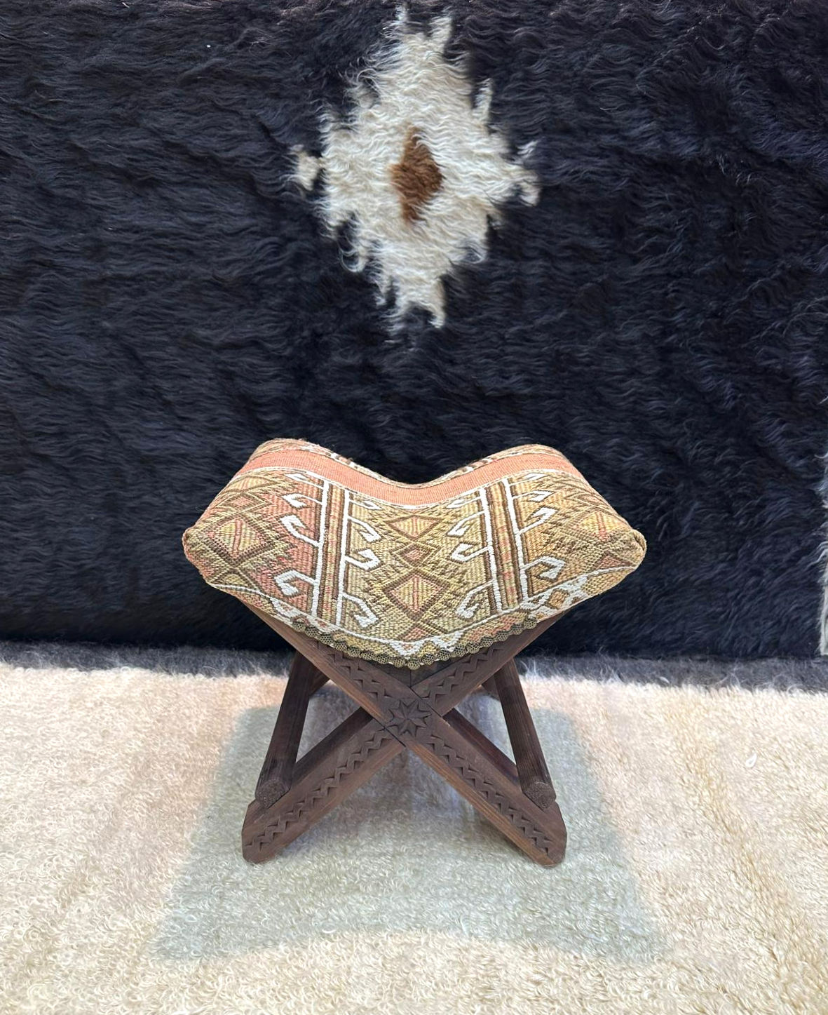 Vintage Kilim Teahouse Stool