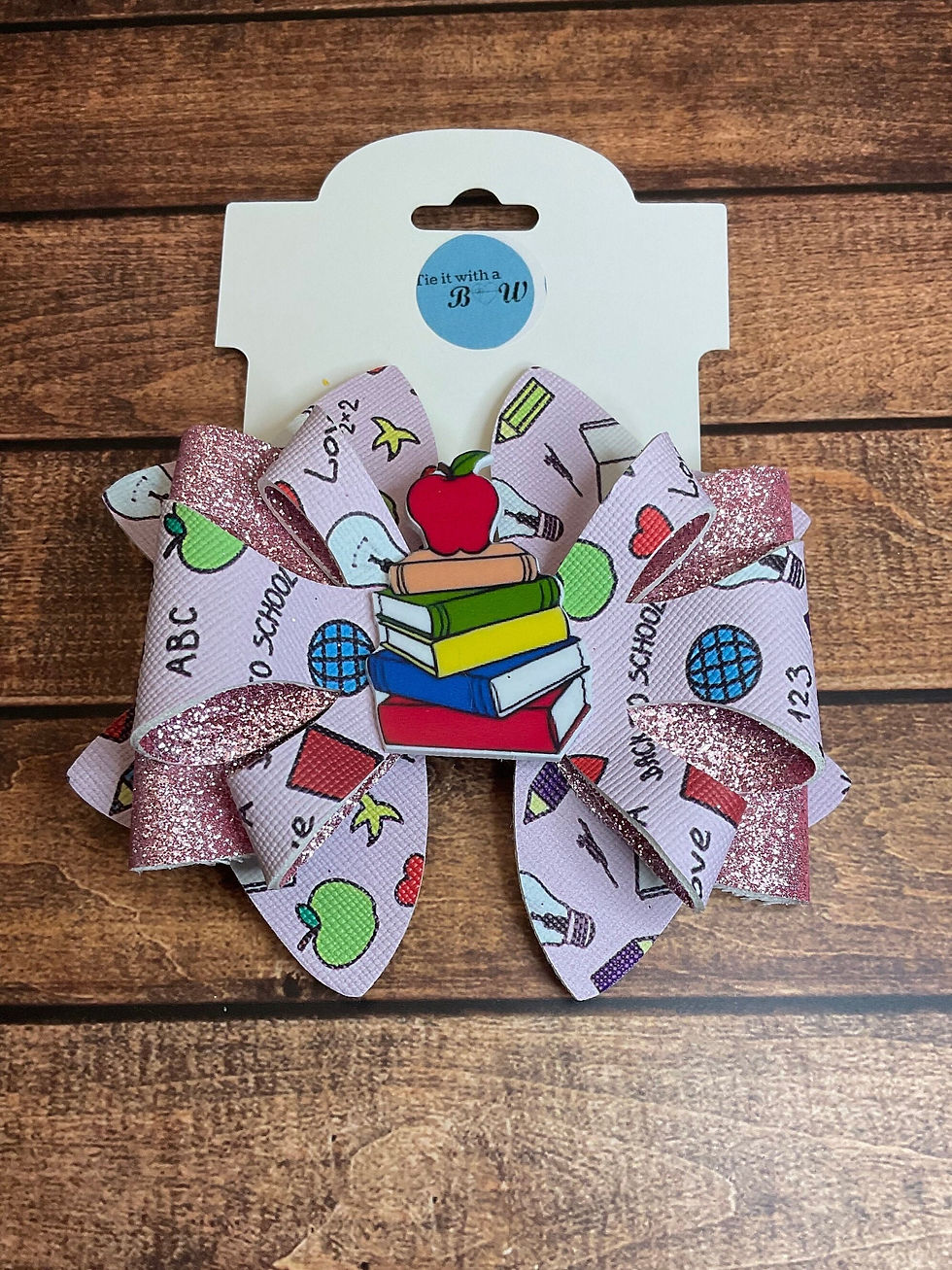 Back to School faux leather kids hair bows school spirit teacher themed bow