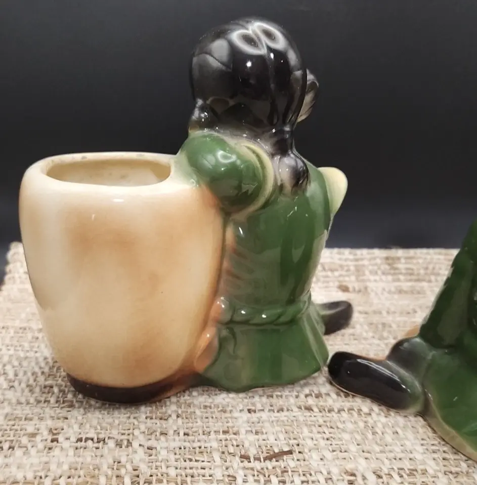 Thumbnail: Vintage 1950's ROYAL COPLEY Seated Asian Boy & Girl Ceramic Planter Pair