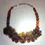 Thumbnail: Vintage Amber Resin Chunky Petal Cluster & Round Beaded Necklace 22" Adjustable