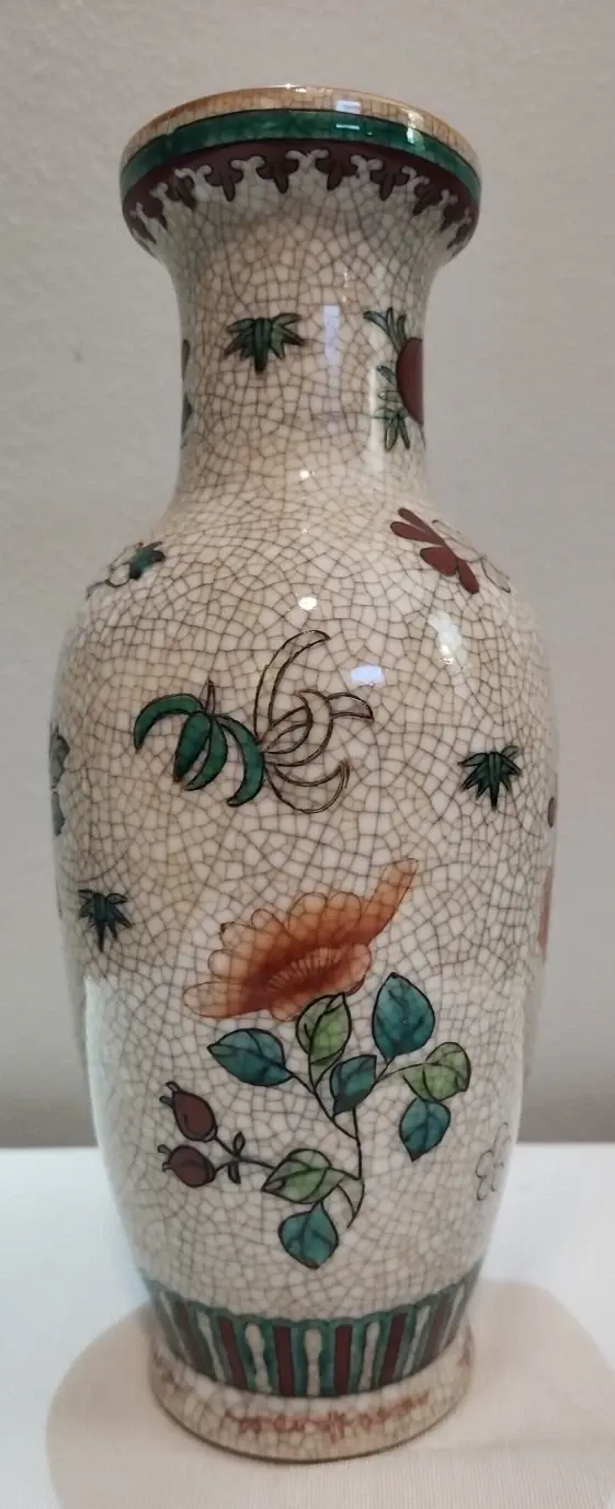 Thumbnail: 19th Century "Famille Rose" Qing Dynasty Crackle Asian Vase 10" Tall