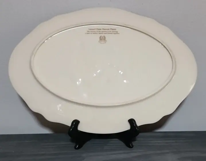 Thumbnail: Vintage LENOX Harvest Oval Serving Platter - Ivory China w/ Gold Trim 14" x 10"