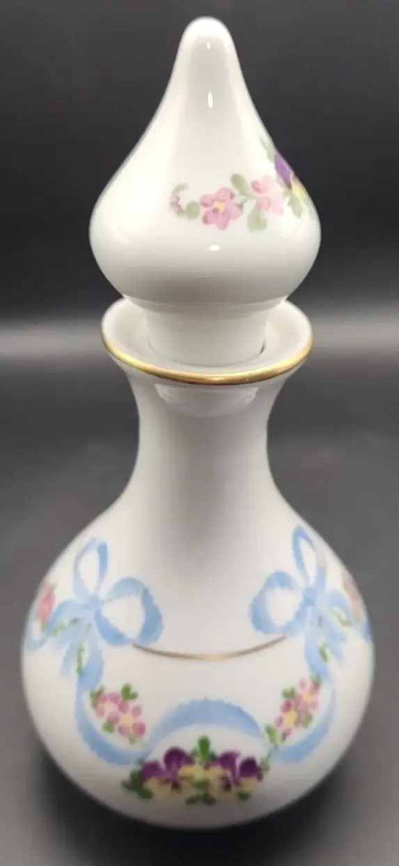 Thumbnail: Vintage Hand Painted French Limoges Porcelain Vanity / Dresser Perfume Bottle 7"