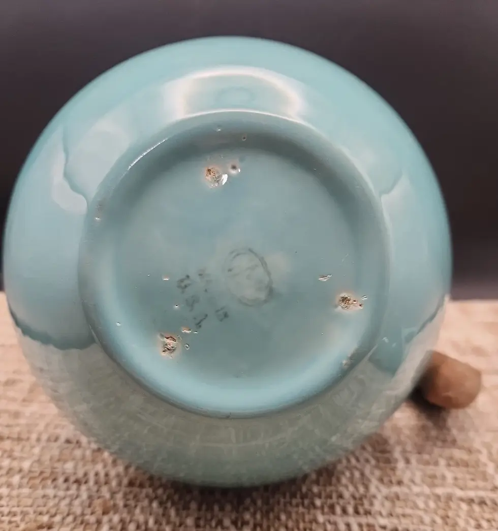 Thumbnail: Franciscan MCM Gladding McBean Ceramic Pitcher Carafe w/ Wood Handle - Teal Blue