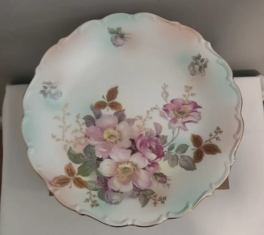 Thumbnail: 1920's Schumann Arzberg Bavaria Wild Rose Porcelain Pedestal Cake Stand 12" x 5"