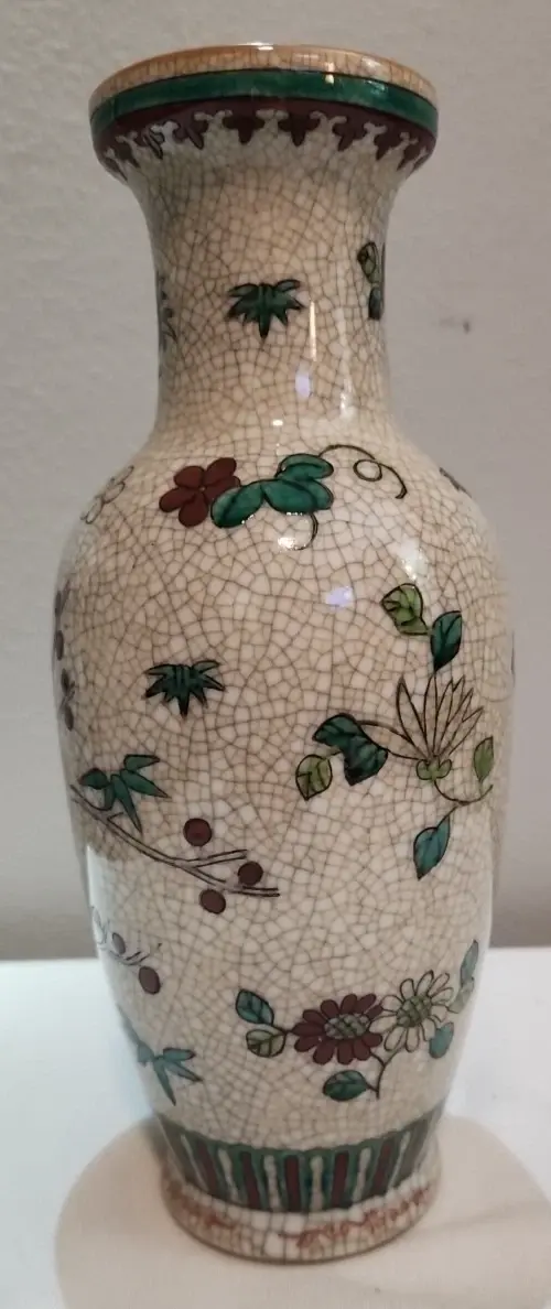 Thumbnail: 19th Century "Famille Rose" Qing Dynasty Crackle Asian Vase 10" Tall
