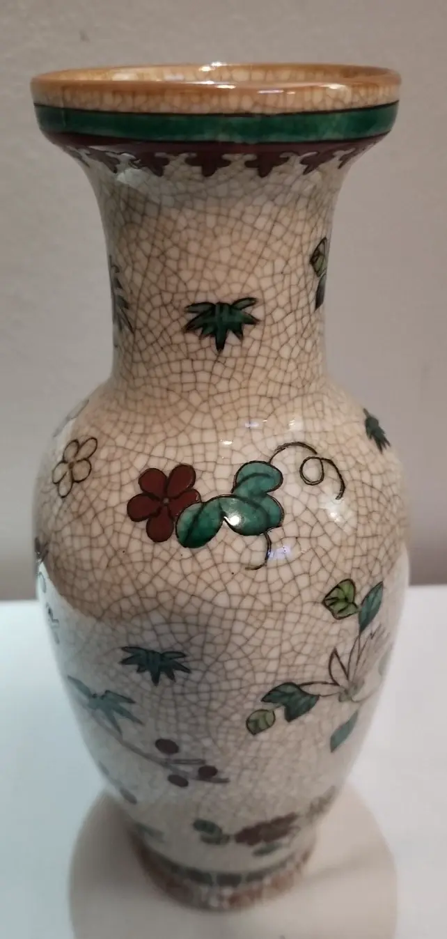 Thumbnail: 19th Century "Famille Rose" Qing Dynasty Crackle Asian Vase 10" Tall