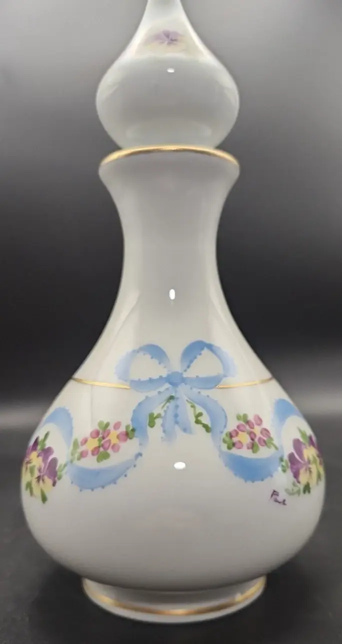 Thumbnail: Vintage Hand Painted French Limoges Porcelain Vanity / Dresser Perfume Bottle 7"