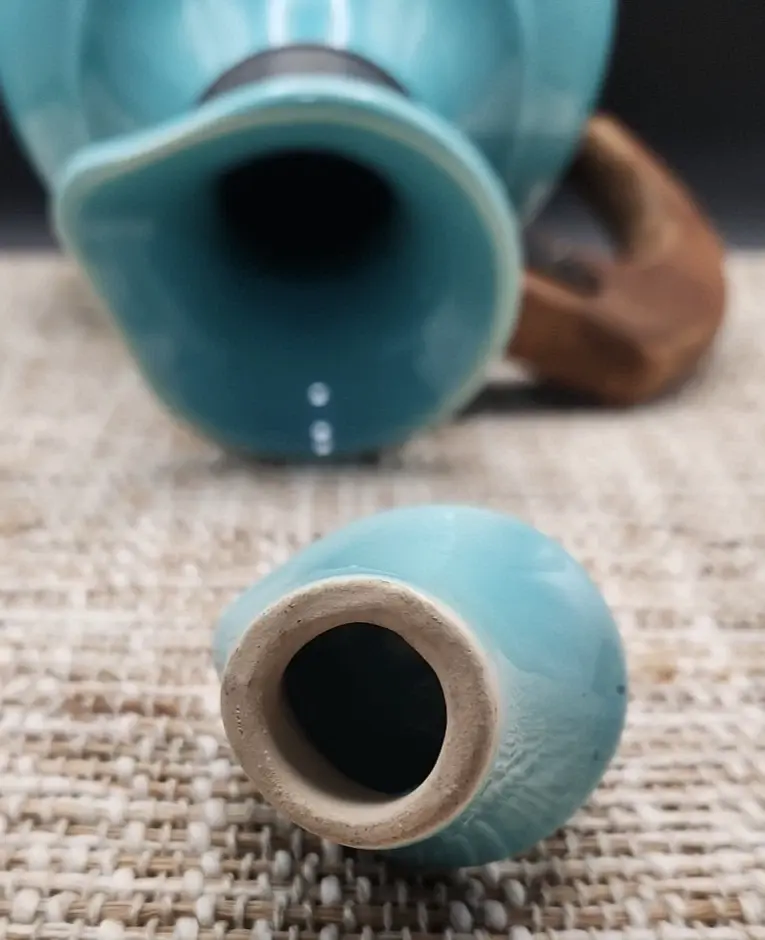 Thumbnail: Franciscan MCM Gladding McBean Ceramic Pitcher Carafe w/ Wood Handle - Teal Blue