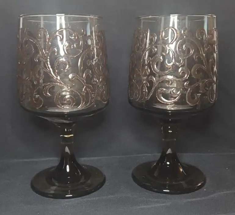Vintage 1970's Libbey Glass PRADO Tawny Stemmed Goblet Pair