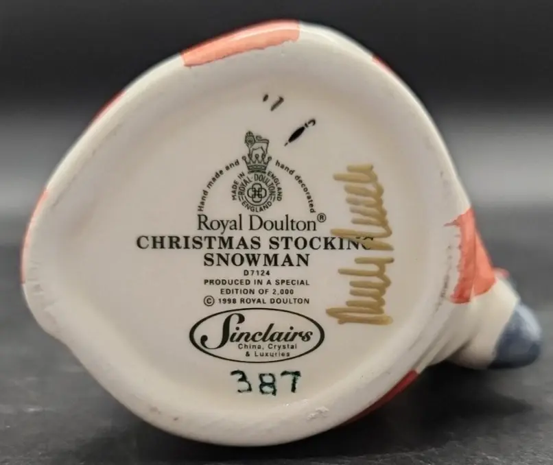Thumbnail: VTG 1998 Royal Doulton Christmas Stocking Snowman #387 out of 2,000 Signed