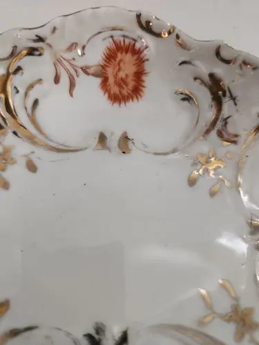 Thumbnail: Rare Royal Saxe Germany Free Form Hand Painted Oval Celery Bowl