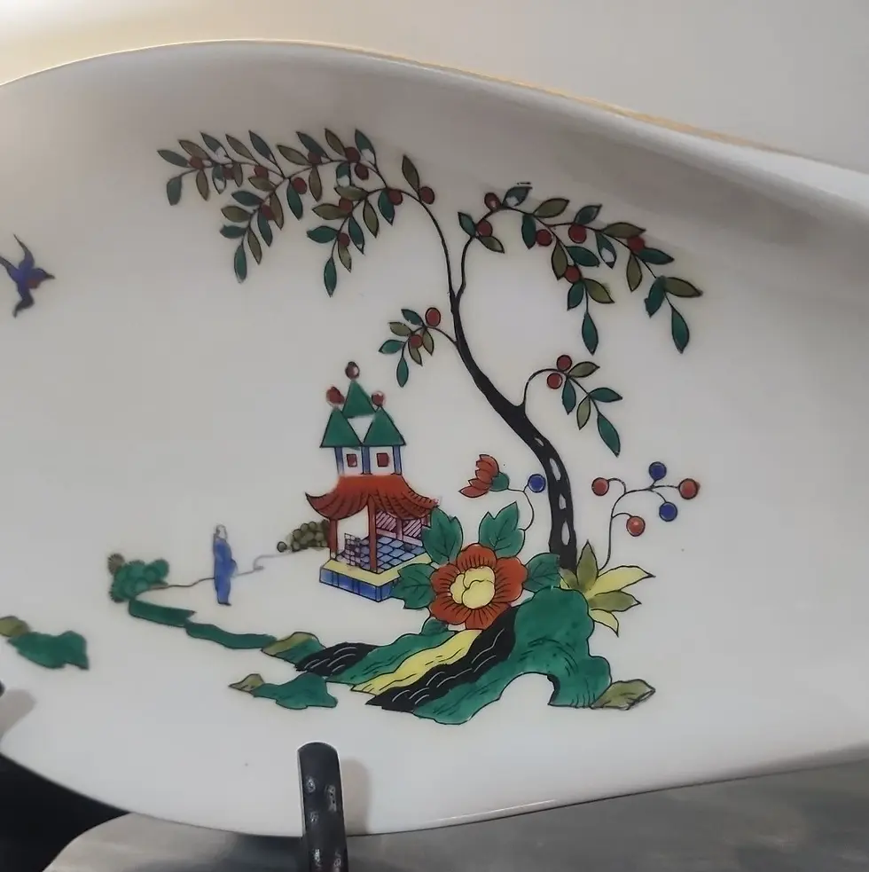 Thumbnail: 1930's Noritake Morimura Oval Handled Serving Platter Vibrant Asian Themed Motif