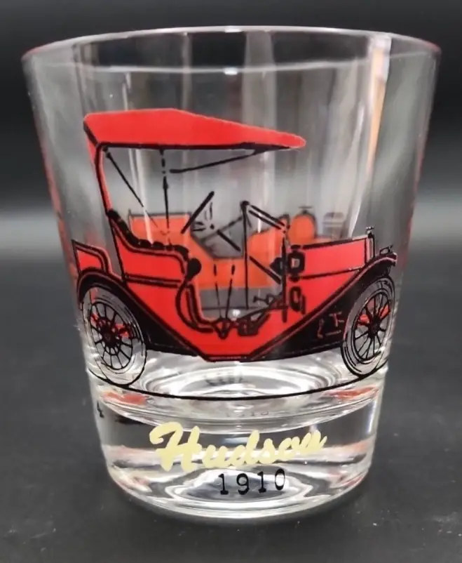 Thumbnail: MCM - HAZEL ATLAS Vintage Cars Cocktail Glass 1914 Stutz & 1910 Hudson - EUC
