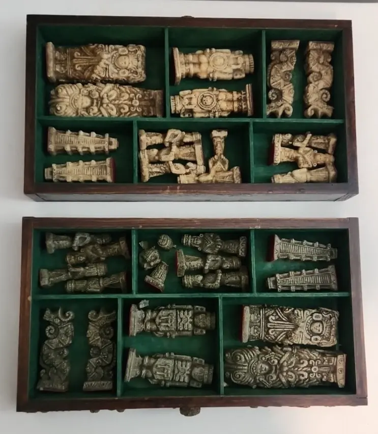 Thumbnail: Vintage Aztec / Mayan Chess Set - Resin/Stone Pieces, Some Broken - See Photos