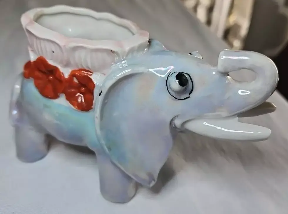 Vintage 1950's Lusterware Good Luck Elephant Miniature Ceramic Planter