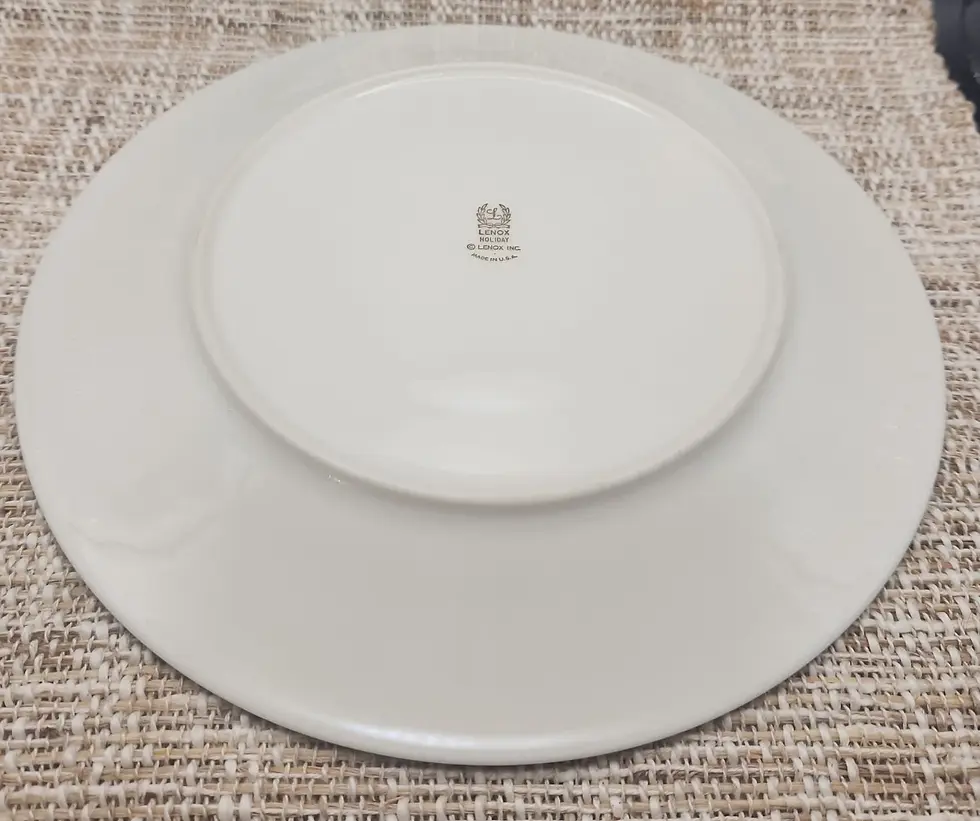 Thumbnail: 2 - Lenox Holiday Dimensions Porcelain Holly & Berry Gold Rim 10.5" Dinner Plate
