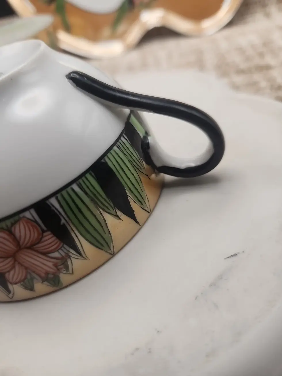 Thumbnail: Art Deco Noritake Morimura Pretty Daffodil Peach Lusterware 4-PC Snack Set