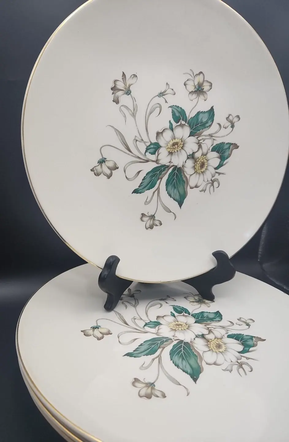 Thumbnail: Vintage Accent Shape by KNOWLES 6.25" Bread Plates - Dogwood Flowers Gold Trim
