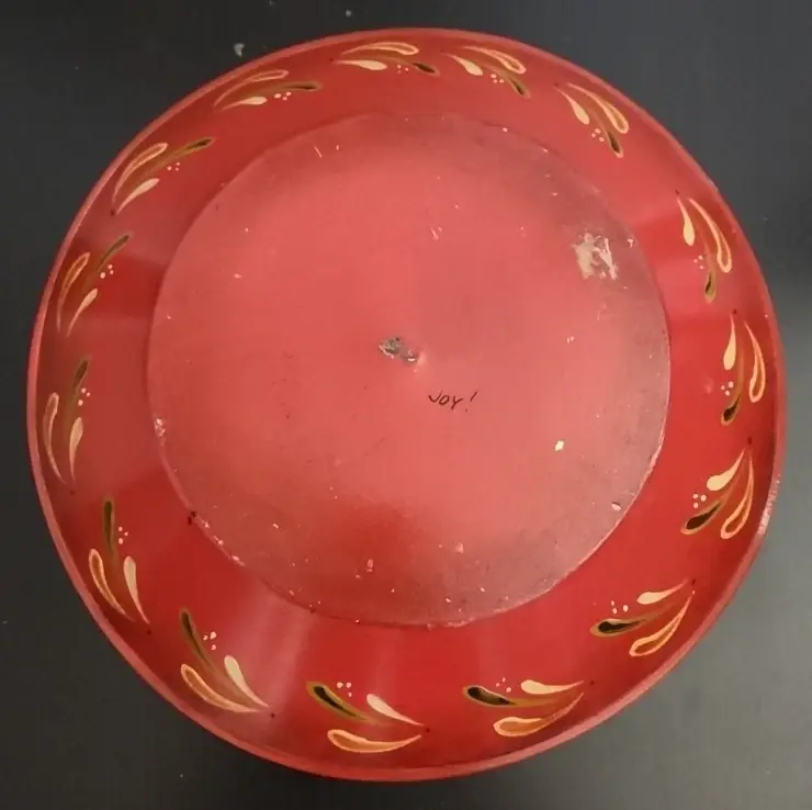 Thumbnail: Vintage American Folk Art Toleware Floral Painted Tinware Bowl - 11.25" x 1.5"