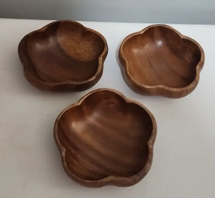 3 - Vintage MCM Dolphin Genuine Monkey-Pod Wooden Salad Bowls Philippines - 5"