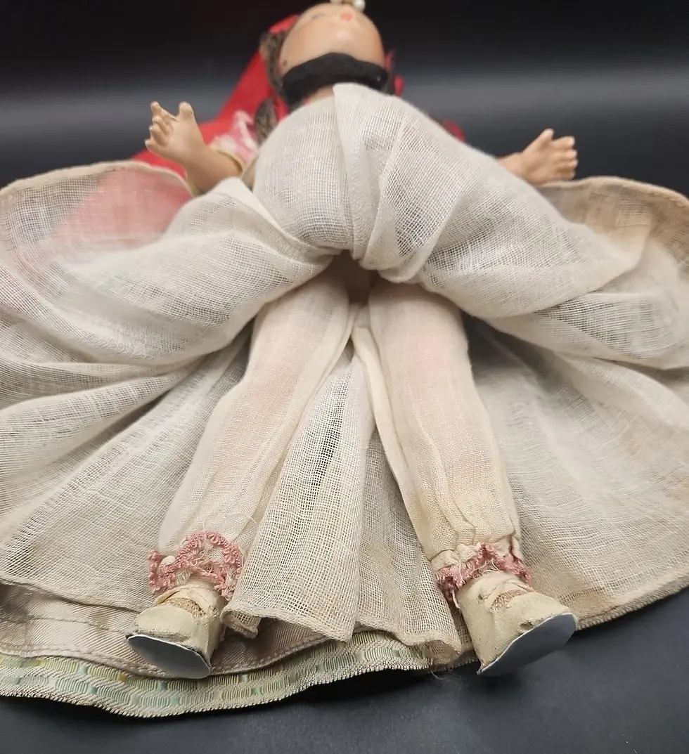 Thumbnail: Vintage Composition Hand-Painted Face with Side Eyes Gypsy Doll 11"