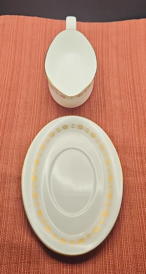 Thumbnail: Vintage Minton Golden Diadem H-5270 Gravy Boat and Underplate CA 1965