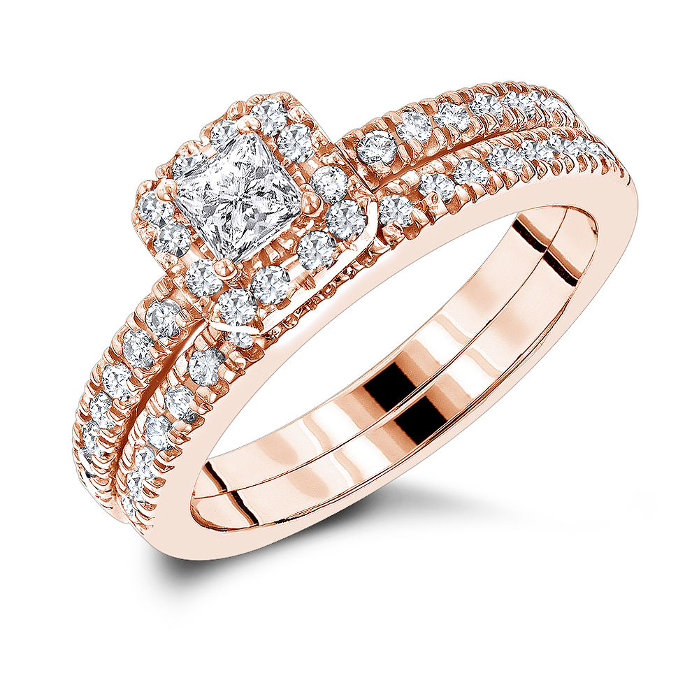 Thumbnail: Unique 1 Carat Halo Diamond Ring Set  in14K Gold