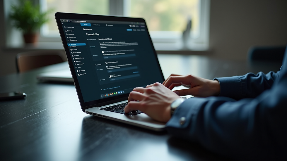 High angle view of a person using a laptop with a secure password manager app open