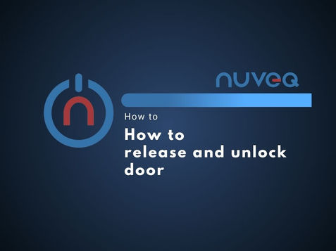 NUVEQ Cloud Management Portal interface demonstrating remote door release and unlock process, including selection of the door, confirmation prompt, and real-time access status updates.