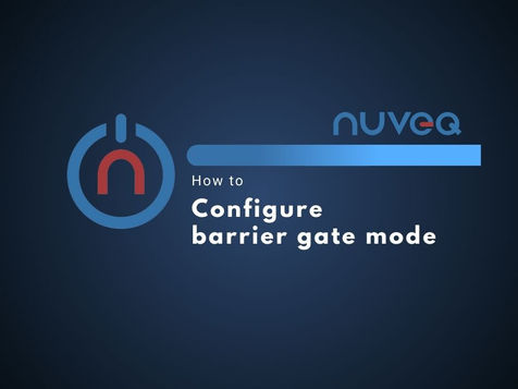 NUVEQ Cloud Management Portal interface displaying barrier gate mode configuration, including settings for automatic opening, manual control, access permissions, and event schedules.