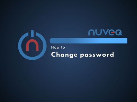 NUVEQ Cloud Management Portal interface demonstrating the steps to change a user’s login password, including access to account settings, password entry fields, and save options.