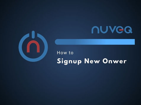 Screenshot showing the step-by-step process to sign up a new owner in the NUVEQ Cloud Management Portal, including fields for owner details, email, and account setup options.