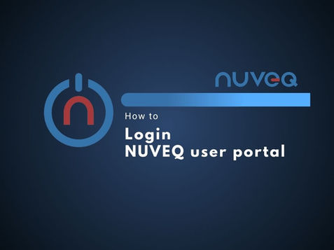 NUVEQ User Management Portal login screen, showing input fields for username, password, and the login button, along with options for password recovery and user account access.