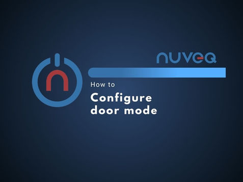 NUVEQ Cloud Management Portal interface for configuring door modes, including options to set normal, locked, or open modes with time-based scheduling and access control parameters