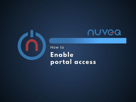 NUVEQ Cloud Management Portal interface demonstrating the steps to enable user access, including assigning portal roles, setting login credentials, and activating user accounts for system access.