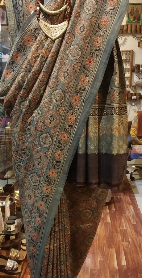 Ajrak block print on katan silk