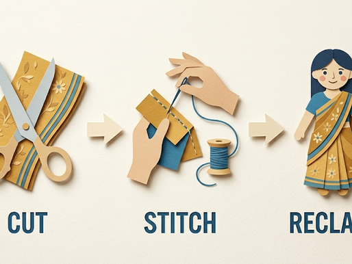 Process describing creation of handmade fabric dolls from reclaimed textile