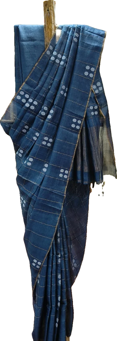 Indigo tussar silk sari