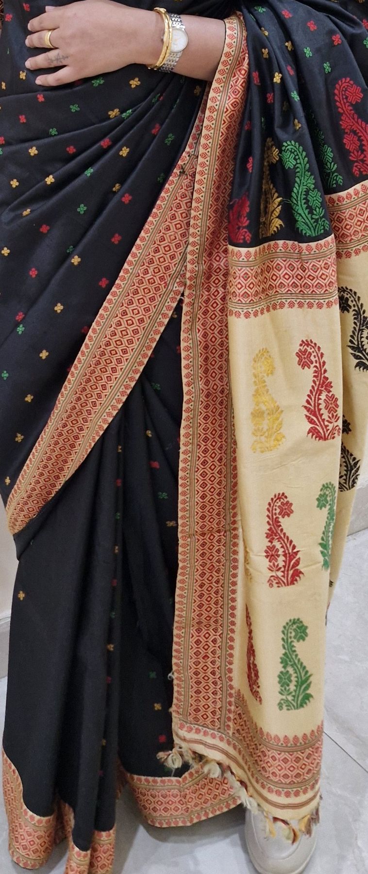 Black Paat silk with Assamese motifs