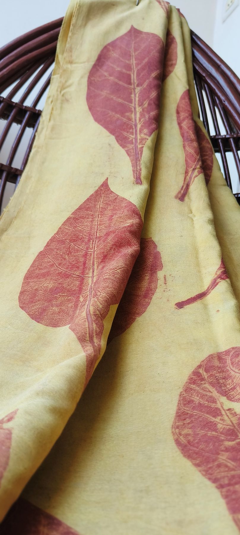 Eco-printed silk with leaf impressions