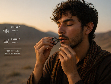 Afghan Man Playing Jaw Harp While Closing His Eyes