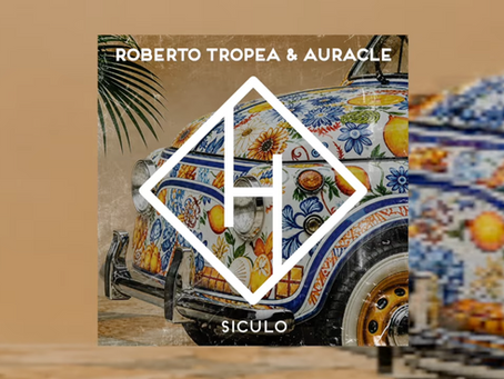 Siculo Roberto Tropea Auracle Music Single Cover Artwork of Auracle and Roberto Tropea with a Car with Artwork on it in the background