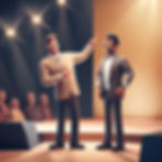 man pointing at another man on stage