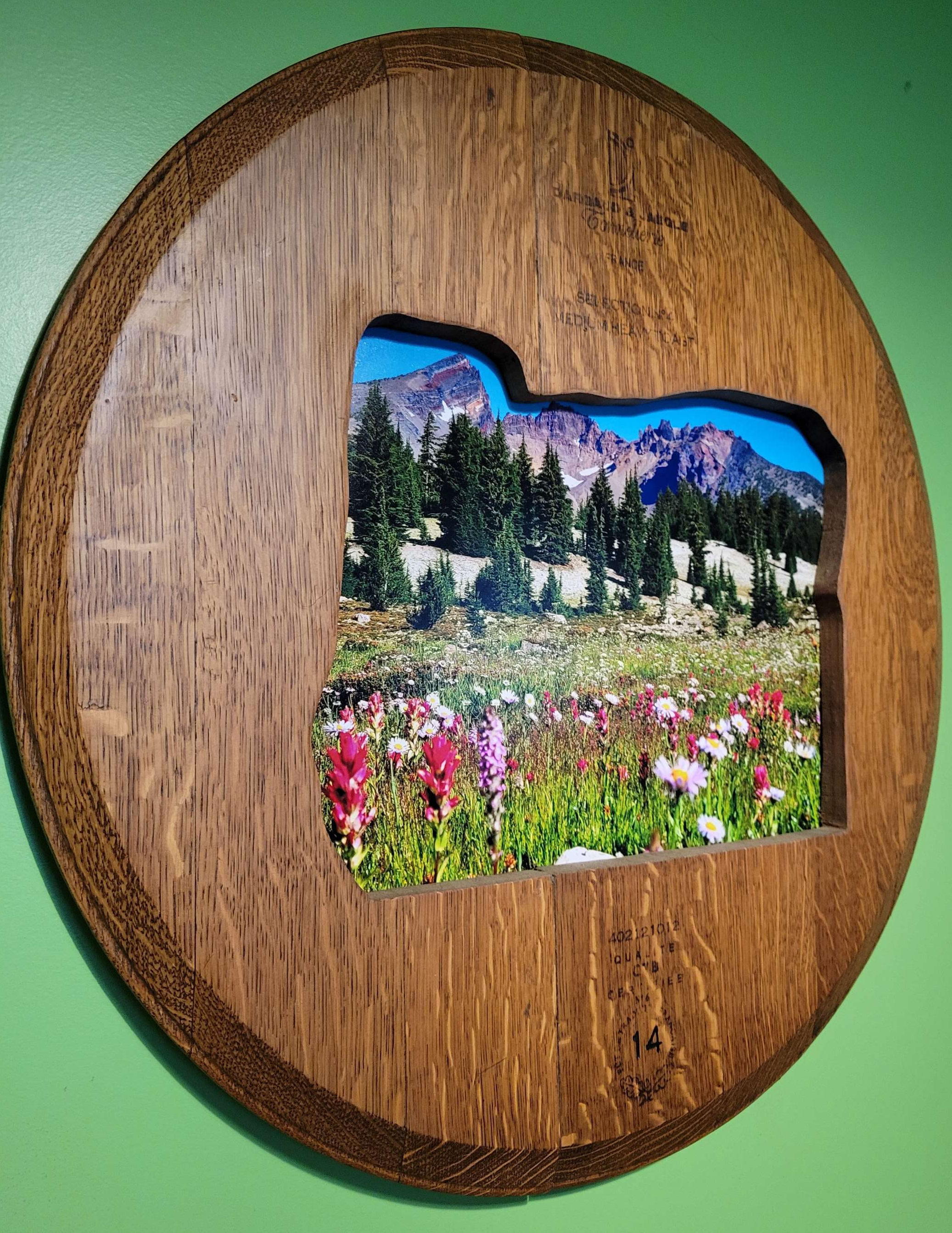 Oregon shaped 11x14 barrel head framed photo
