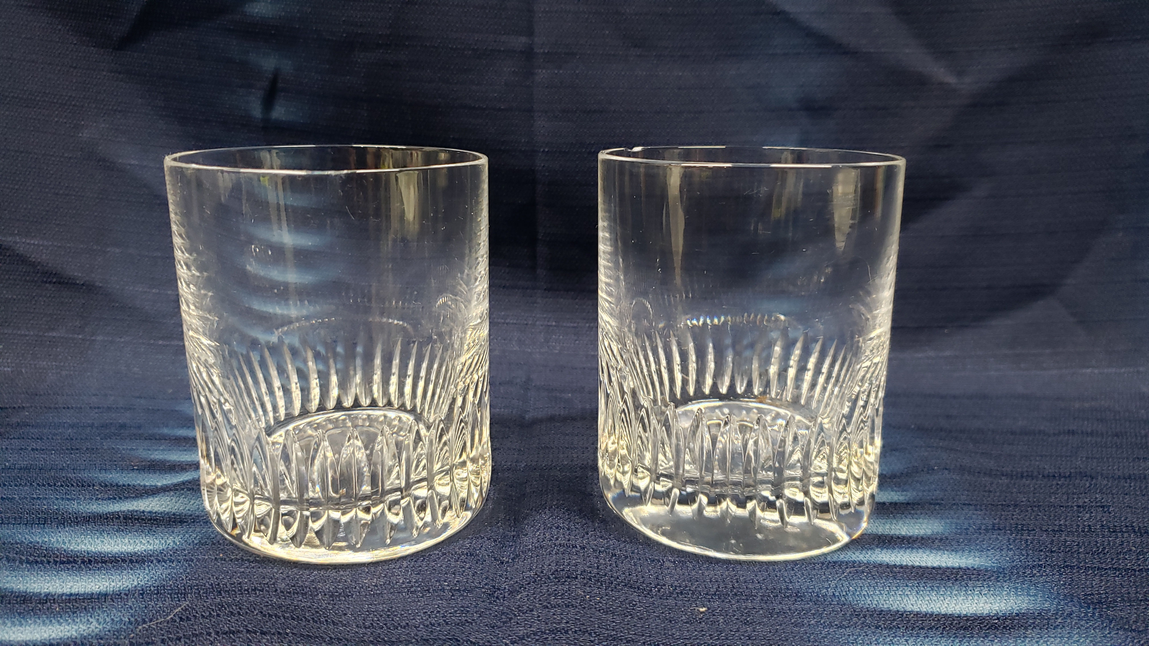 Pair of Etched Glass Tumblers – Elegant Whiskey Glasses – Vintage Round Glasses