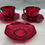 Thumbnail: Red Teacup and Saucer Set – Set of 2 Red Teacups and Saucers – Vintage Red Glass