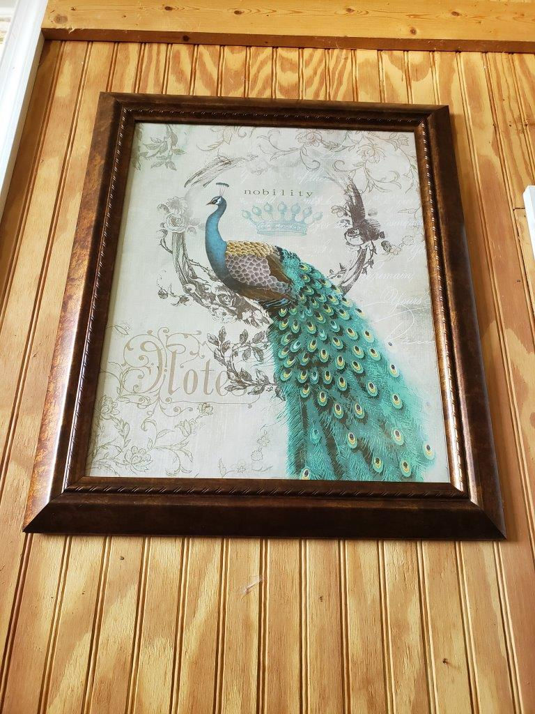 Thumbnail: Peacock Picture Print –Retro Beige Background Peacock Picture Print Wall Hanging