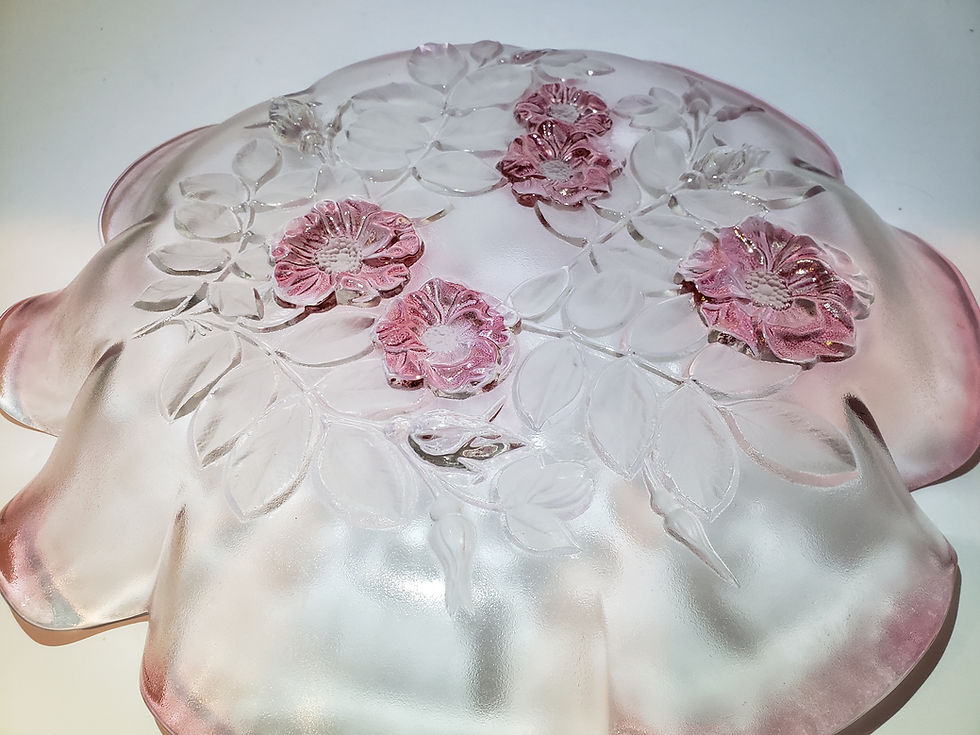 Thumbnail: Pink Floral Embellished Serving and Display Plate/Tray - Collectible Glass