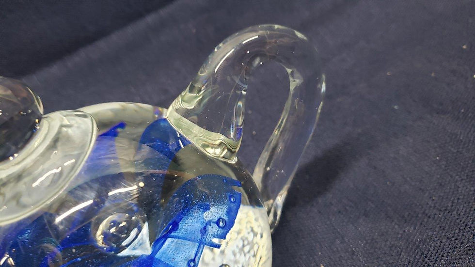 Thumbnail: Collectible Heavy Solid Glass Teapot Paperweight with Blue Design